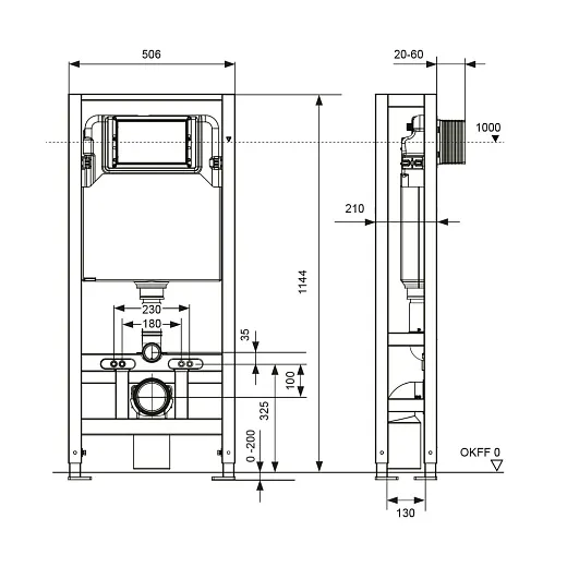 TECE S500393 Инсталляция TECEspring на четырех опорах, высота 1144 мм