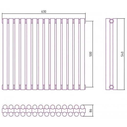 Радиатор трубчатый Сунержа Эстет-11, 14 секции, боковое подключение, цвет золото, 03-0302-5014