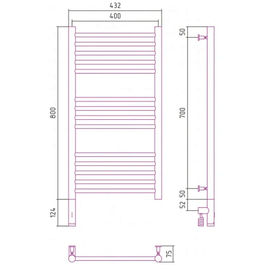 Полотенцесушитель электрический Сунержа Богема 3.0, 800x400, цвет шампань, 020-5804-8040/020-5805-8040
