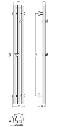 Полотенцесушитель водяной Сунержа Вердикт Pro 1200х100 чёрный матовый