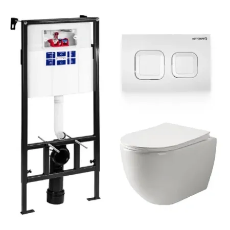 Инсталляция Bettoserb Sava Fix Slim с безободковым унитазом Ceramicanova Mia Rimless сиденье микролифт, сантехфарфор, клавиша смыва, SET40006470/CN1805