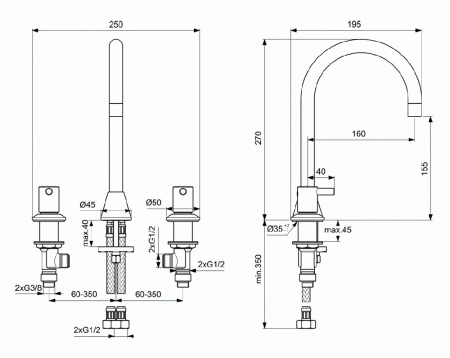 Смеситель Ideal Standard Ceraline для раковины, на 3 отверстия, хром, BC196AA Смеситель Ideal Standard Ceraline для раковины, на 3 отверстия, хром, BC196AA