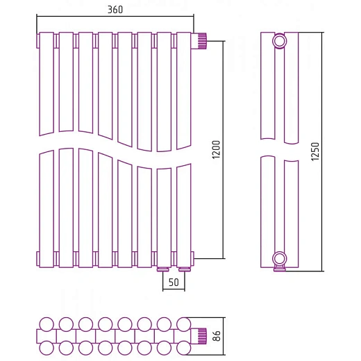 Радиатор трубчатый Сунержа Эстет-11 EU50, 8 секций, нижнее подключение, цвет матовое золото, 032-0312-1208