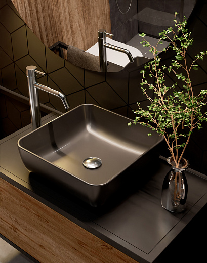 AQM5011MB Раковина накладная AQUAme квадратная, цвет черный матовый. 390x390x130