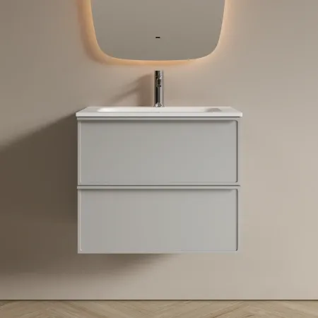 Тумба подвесная под столешницу Sancos Вельта (Velta) 120x45x50см, два ящика оснащенные доводчиками скрытого монтажа с системой плавного закрытия (Soft close), тёплый серый, VL120WG