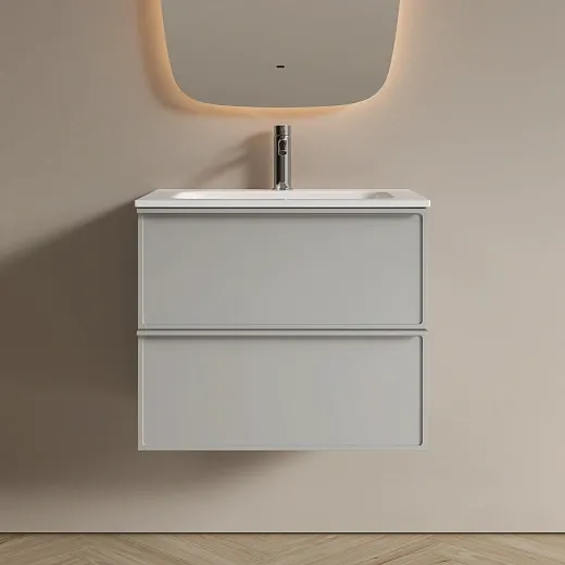 Тумба подвесная под столешницу Sancos Вельта (Velta) 120x45x50см, два ящика оснащенные доводчиками скрытого монтажа с системой плавного закрытия (Soft close), тёплый серый, VL120WG