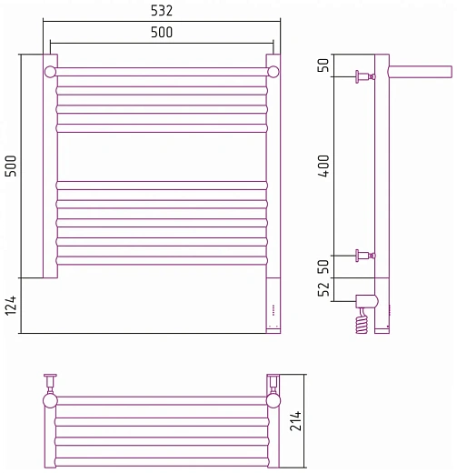 Полотенцесушитель электрический Сунержа Богема 3.0 500x500 с полкой, хром, L/R