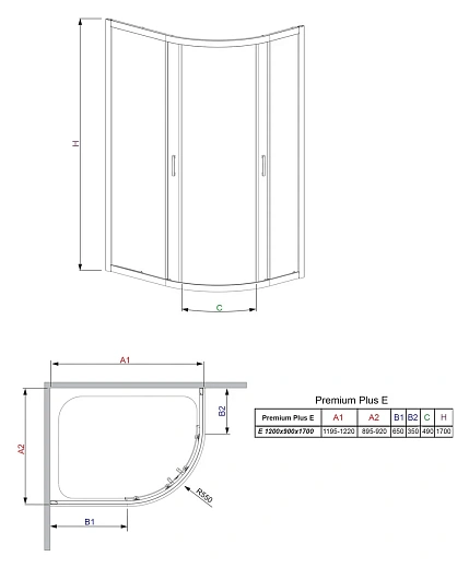 Душевой уголок Radaway Premium Plus E, 30483-01-06N, 120 x 90 x 170,  стекло фабрик