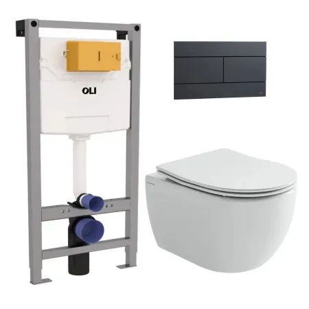 Комплект: инсталляция OLI 120 с кнопкой Slim чёрной soft-touch и унитаз подвесной Ceramicanova Play Tornado с сиденьем микролифт