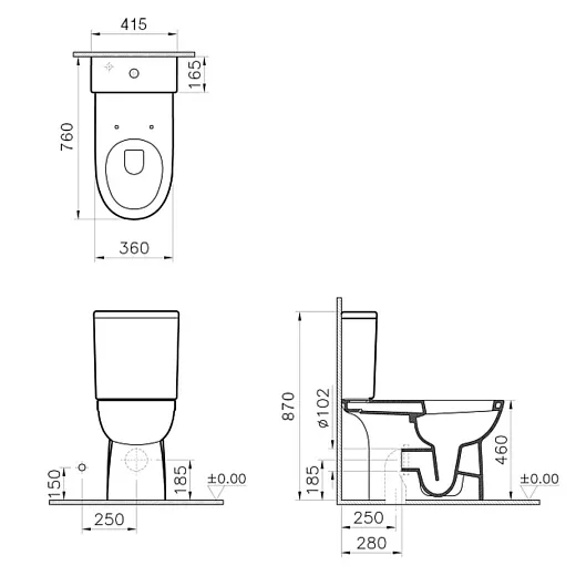 Унитаз напольный компакт  VitrA Conforma с сиденьем без микролифта, белый, покрытие Hygiene, 9899B003-7200