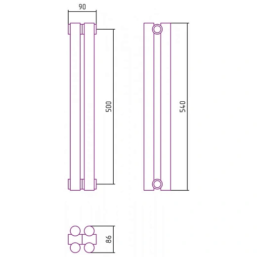Радиатор трубчатый Сунержа Эстет-11, 2 секции, ширина 9 см, высота 50 см, боковое подключение, цвет состаренная бронза, 05-0302-5002