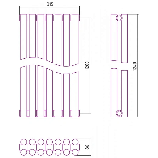 Радиатор трубчатый Сунержа Эстет-11, 7 секций, боковое подключение, цвет золото, 03-0302-1207 Радиатор трубчатый Сунержа Эстет-11, 7 секций, боковое подключение, цвет золото, 03-0302-1207