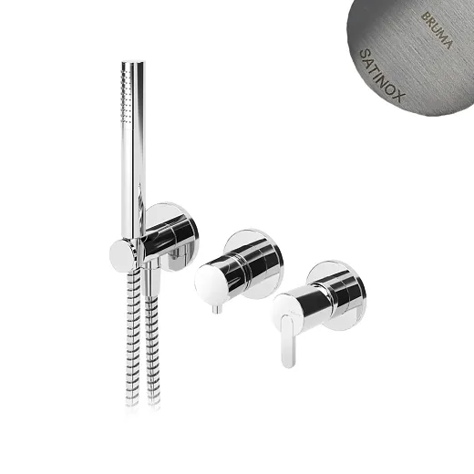 Смеситель Bruma Leaf, хром матовый, встраиваемый, на 3 отверсвия, с 2 выходами и ручным душем Elo, 1673115ST