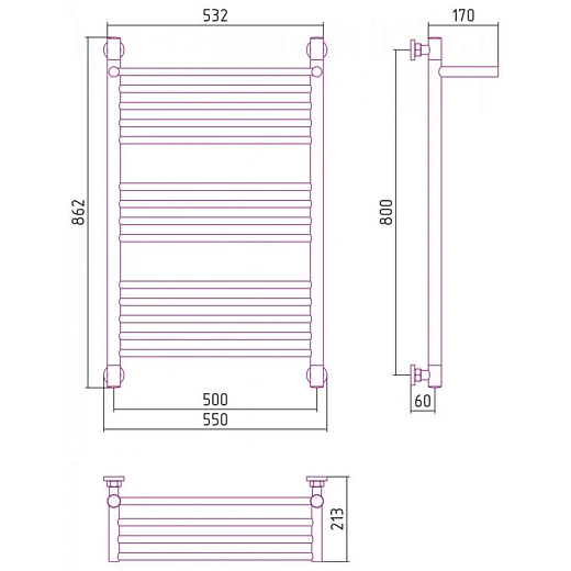 Полотенцесушитель водяной Сунержа Богема+, 800x500, цвет матовая шампань, 022-0223-8050