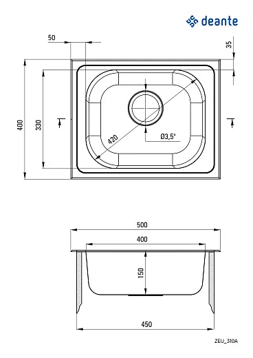 Кухонная мойка Deante TECHNO ZEU_310A 50x40