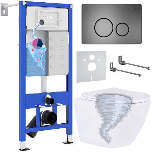 Комплект инсталляции с унитазом 6 в 1 Roxen StounFix Dual Fresh 968390 (состоит из: 710200, Steel 420260G, 530205-01)
