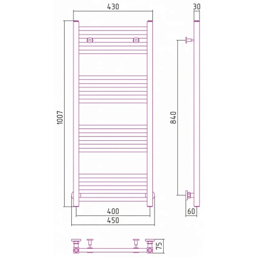 Полотенцесушитель водяной Сунержа Модус 12-0250-1040, 1000x400, цвет белый
