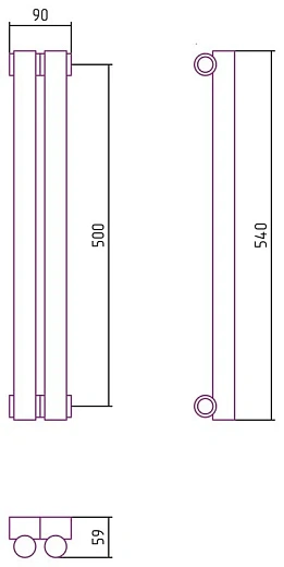 Радиатор стальной трубчатый Сунержа Эстет-1, ширина 10 см, высота 50 см, 2 секции, боковое подключение, хром, 00-0301-5002