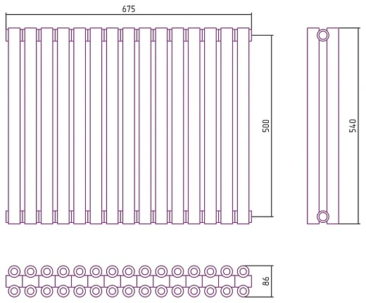 Радиатор стальной трубчатый Сунержа Эстет-00, ширина 70 см, высота 50 см, 15 секций, боковое подключение, хром, 00-0332-5015