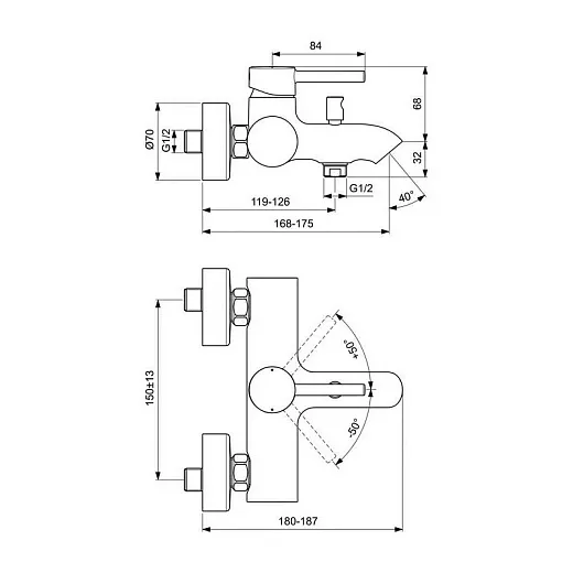 Смеситель Ideal Standard Ceraline BC199U5 для ванны и душа, белый матовый и хром