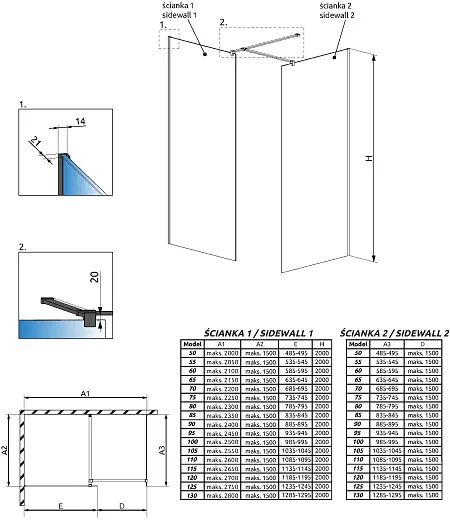 Душевой уголок Radaway Walk-in Modo X II Black Frame 100