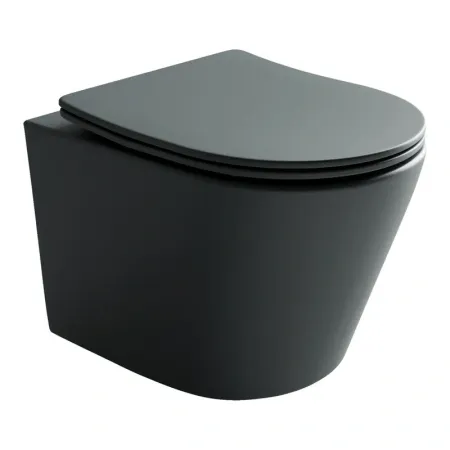 Подвесной унитаз Ceramicanova Balearica CN6000MDH Rimless, безободковый, крышка микролифт, темный антрацит матовый