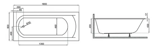 Ванна акриловая Polimat Classic Slim 180x80 с ножками