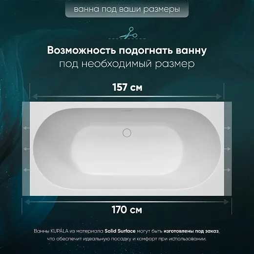 Ванна из искусственного камня Kupala LONO 170х70х60см, встраиваемая, WBO170001