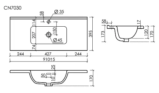 Раковина Sancos Compact CN7030, 90 см, фарфор, белая