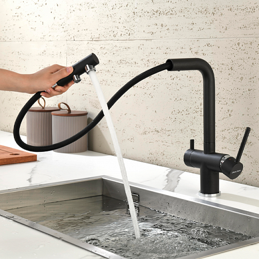 Смеситель PAULMARK SERPENTINE Se213222-GM, (черный/вороненая сталь)