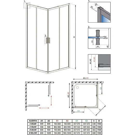 Душевой уголок Radaway Alienta C 80 x 80 см, стекло прозрачное, профиль хром, 10238080-01-01