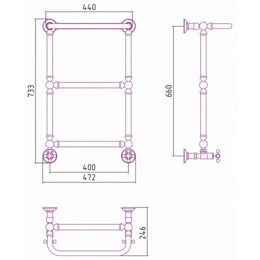 Полотенцесушитель водяной Сунержа Ренессанс 1386 30-0281-6640, 660x400, с полкой, цвет матовый белый