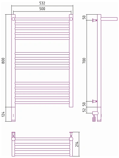 Полотенцесушитель электрический Сунержа Богема 3.0 800 x 500 с полкой, ширина 53.2 см, высота 92.4 см, состаренная латунь, L/R