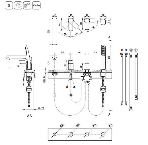 Смеситель для ванны Ravak Flat FL 026.20 X070176 чёрный матовый