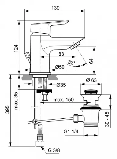 Смеситель Ideal Standard Tesi для раковины, хром, A6566AA