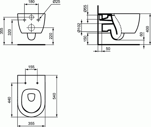 Унитаз подвесной Ideal Standard Blend Curve Aquablade T374901