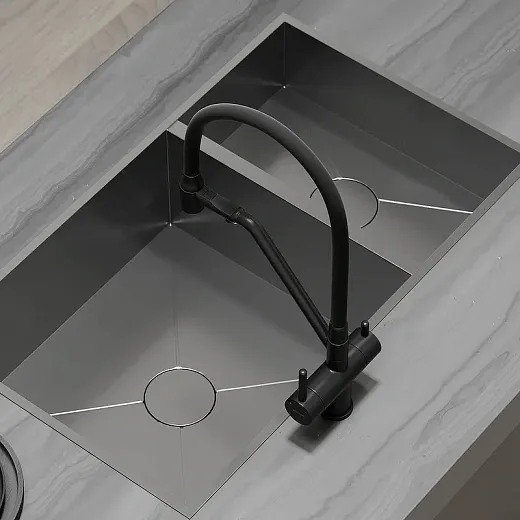 Смеситель для кухонной мойки Sancos Dora SC4003MB, с подключением к фильтру, с гибким изливом, цвет черный матовый