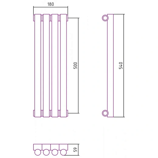 Радиатор трубчатый Сунержа Эстет-1, 4 секции, ширина 18 см, высота 50 см, боковое подключение, цвет состаренная бронза, 05-0301-5004