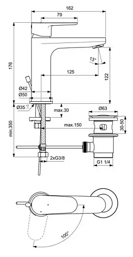 Смеситель Ideal Standard Cerafine Model O для раковины, хром, BC702AA