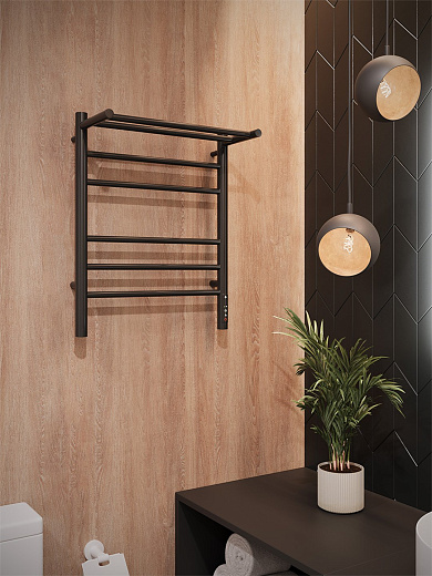 Полотенцесушитель электрический Terminus Аврора П6 (quick touch) 450х600 чёрный с полкой