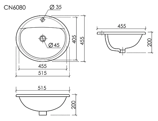 Умывальник Ceramicanova Sun CN6080 51.5см сантехфарфор белый, CN6080