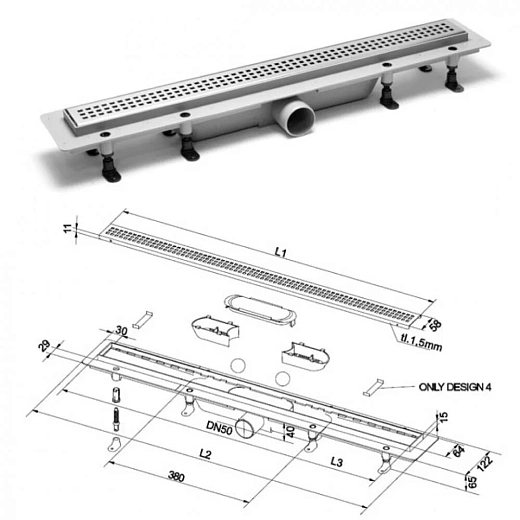 Дренажный канал PlastBrno Design 1, 65 см, SZA1650