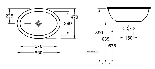 Раковина Villeroy&Boch Loop&Friends 6155 30, врезная сверху, 66*47 см