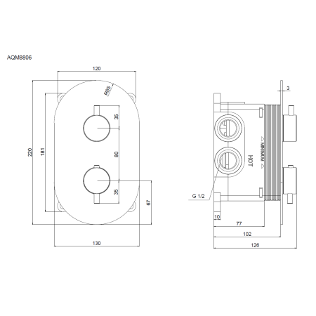 Смеситель для душа AQUAme Siena AQM8806CR хром термостатический