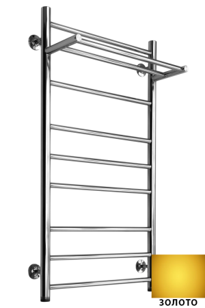 Полотенцесушитель Ростела Свирель V+ нижнее подключение 1" 50x80 10 перекладин с полкой золото Полотенцесушитель Ростела Свирель V+ нижнее подключение 1" 50x80 10 перекладин с полкой золото