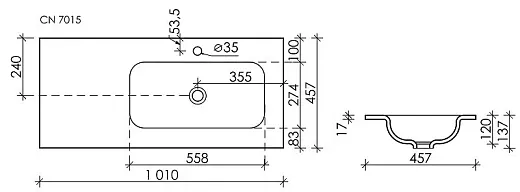Раковина Ceramicanova Grace CN7015MB/CN7014MB, 101 см, сантехфарфор, чаша слева/справа, черная матовая