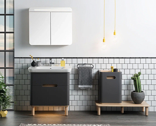 Тумба VitrA Sento с раковиной, с 2 ящиками, 80 см, с LED подсветкой, цвет матовый антрацит (ножки 61069 заказываются отдельно) 60836