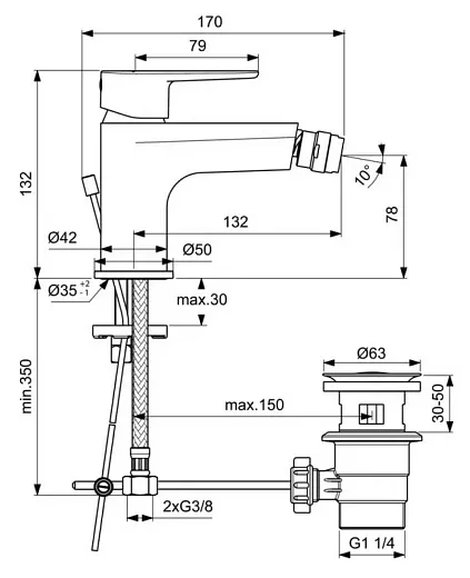 Смеситель Ideal Standard Cerafine Model O для биде, хром, BC498AA