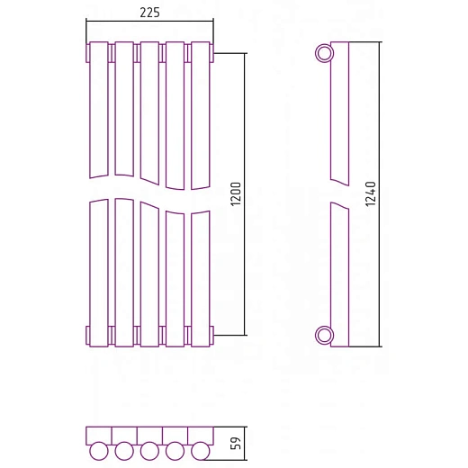 Радиатор трубчатый Сунержа Эстет-1, 5 секций, боковое подключение, цвет матовое золото, 032-0301-1205