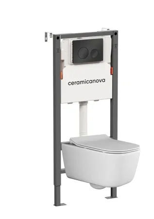 Инсталляция Ceramicanova Balance CN3005_121001MB, с безободковым унитазом New Day, сиденье микролифт, клавиша Circle черная матовая